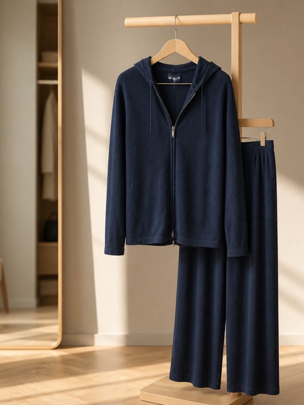 Pure Cashmere Women's Navy Zip Hoodie & Pants Set. Made in Mongolia. Sz 10 NWT